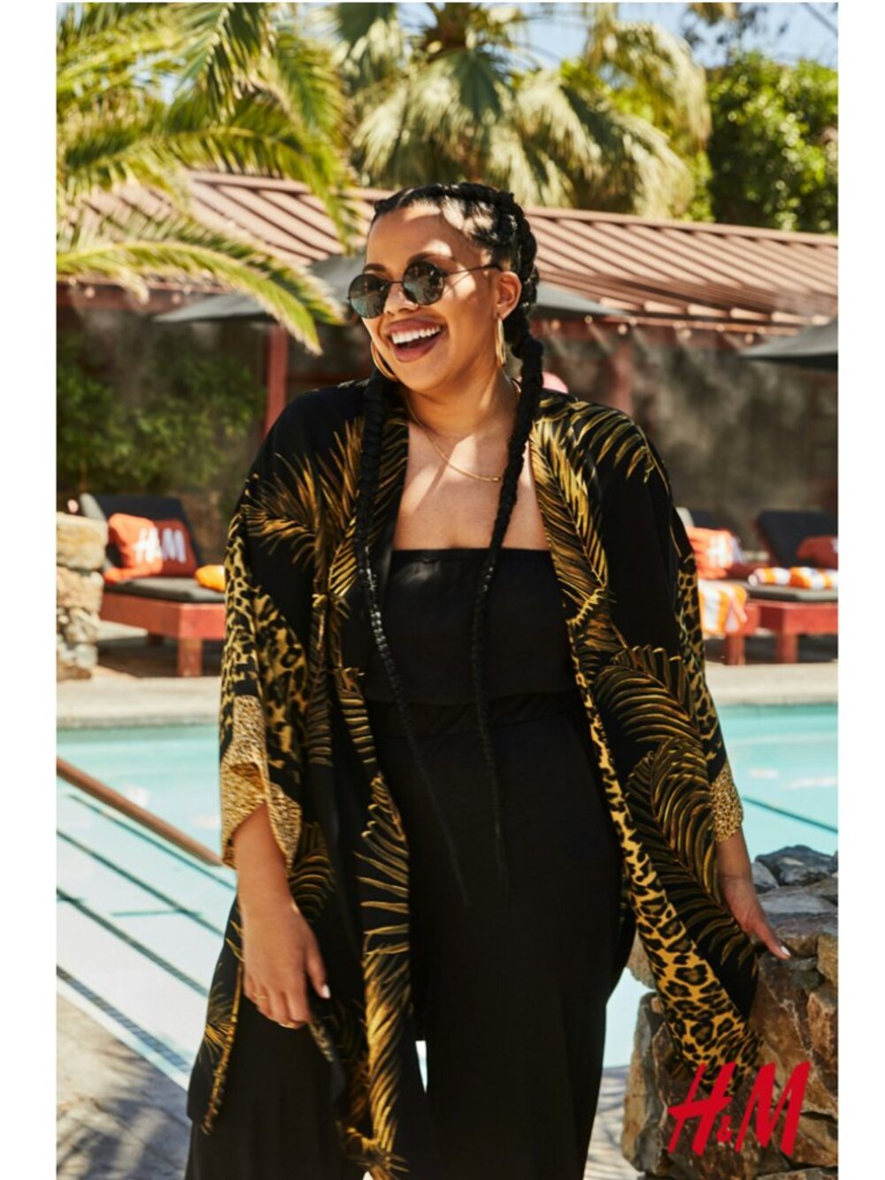 H&M leopard print kimono with jungle palm leaves